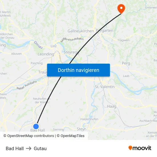 Bad Hall to Gutau map