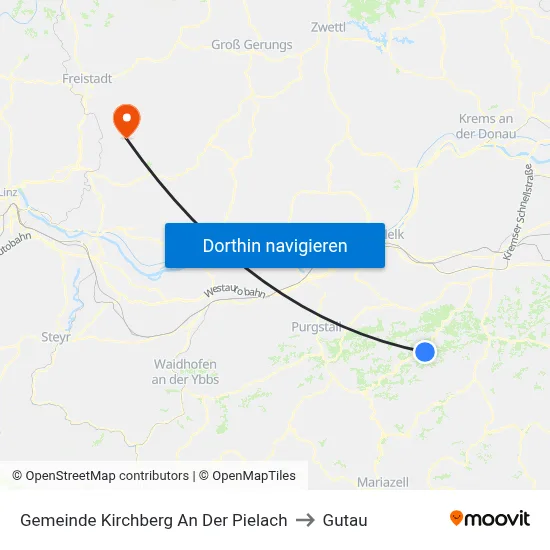 Gemeinde Kirchberg An Der Pielach to Gutau map