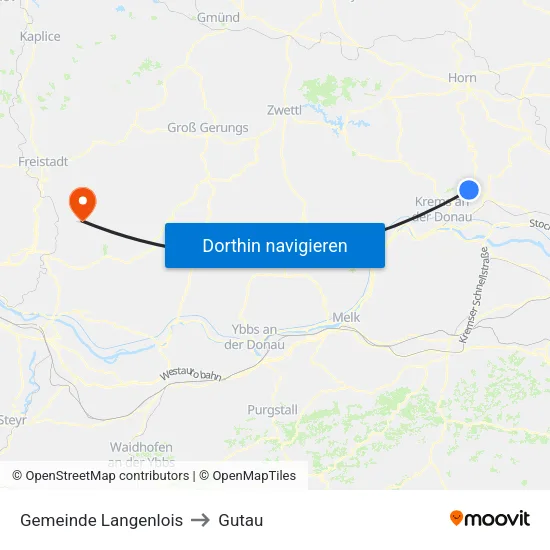 Gemeinde Langenlois to Gutau map