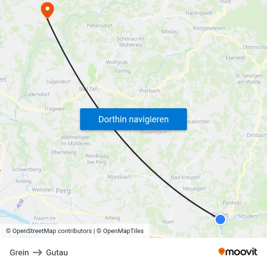Grein to Gutau map