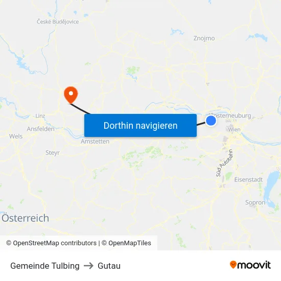 Gemeinde Tulbing to Gutau map