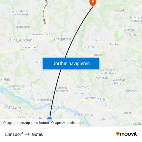 Ennsdorf to Gutau map