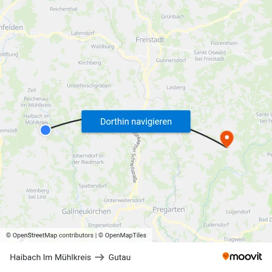 Haibach Im Mühlkreis to Gutau map
