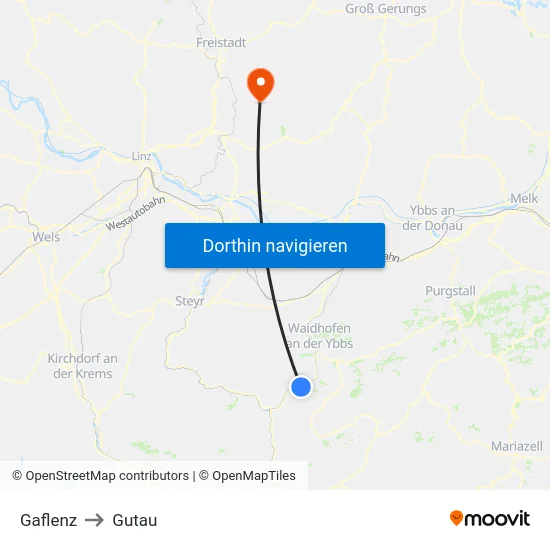 Gaflenz to Gutau map