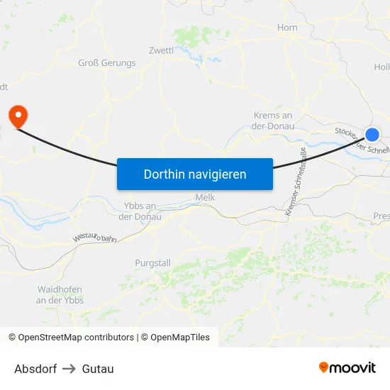 Absdorf to Gutau map