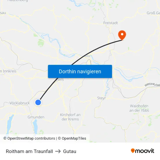 Roitham am Traunfall to Gutau map
