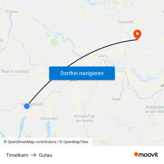 Timelkam to Gutau map
