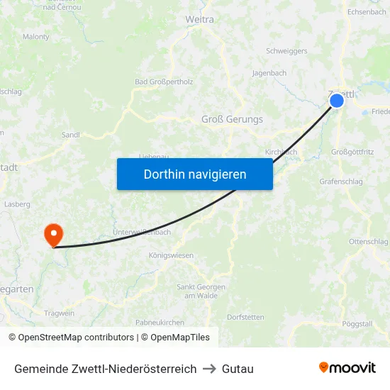 Gemeinde Zwettl-Niederösterreich to Gutau map