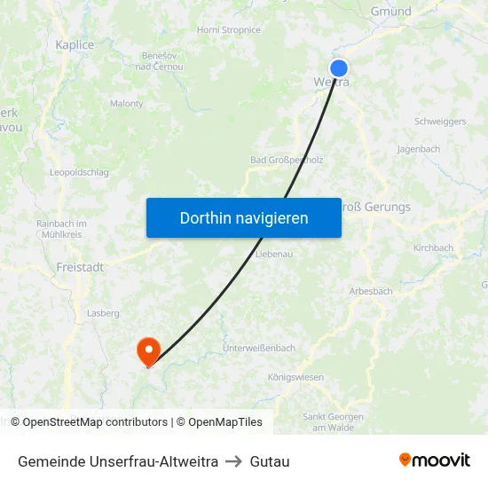 Gemeinde Unserfrau-Altweitra to Gutau map