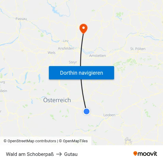 Wald am Schoberpaß to Gutau map