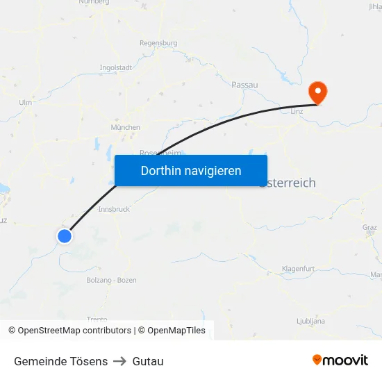 Gemeinde Tösens to Gutau map