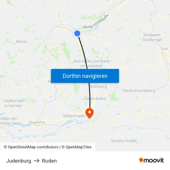 Judenburg to Ruden map