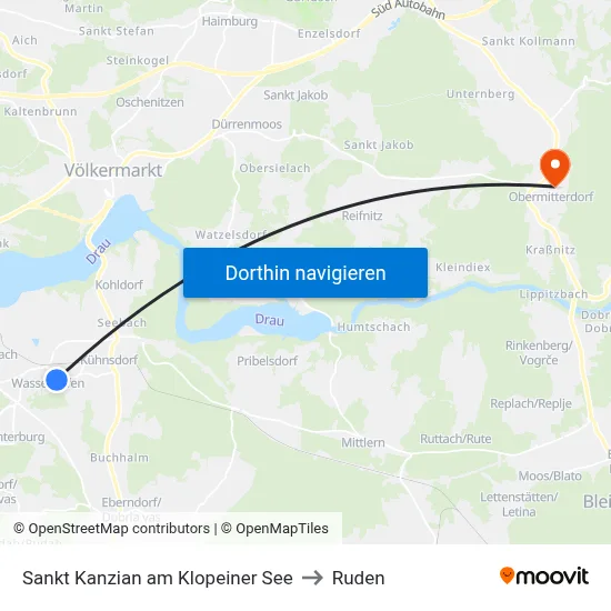 Sankt Kanzian am Klopeiner See to Ruden map