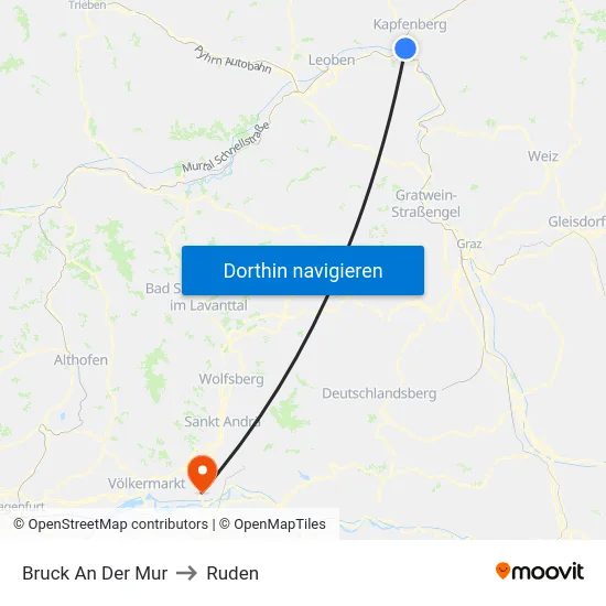 Bruck An Der Mur to Ruden map