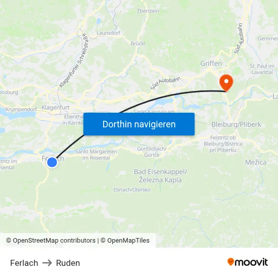 Ferlach to Ruden map