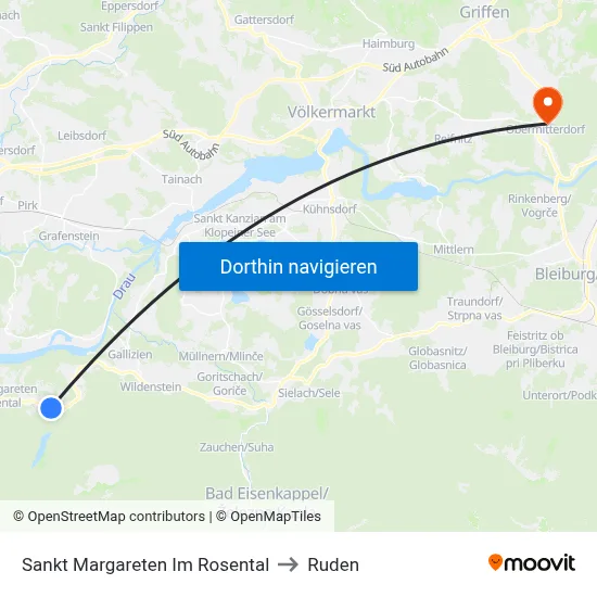 Sankt Margareten Im Rosental to Ruden map