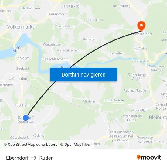Eberndorf to Ruden map