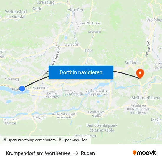 Krumpendorf am Wörthersee to Ruden map
