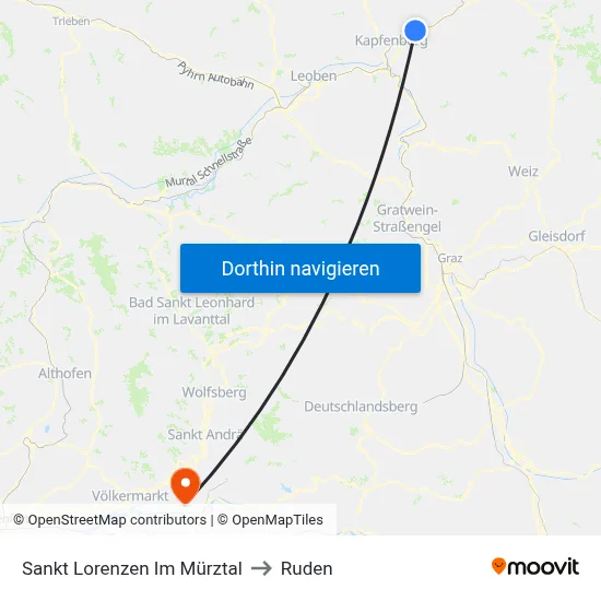 Sankt Lorenzen Im Mürztal to Ruden map
