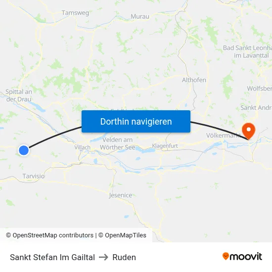 Sankt Stefan Im Gailtal to Ruden map