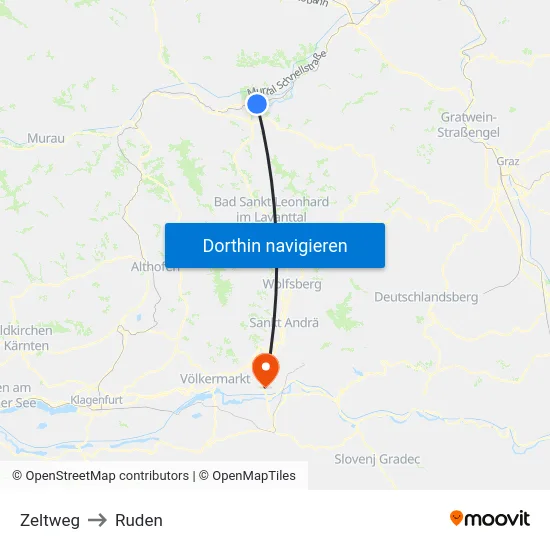 Zeltweg to Ruden map