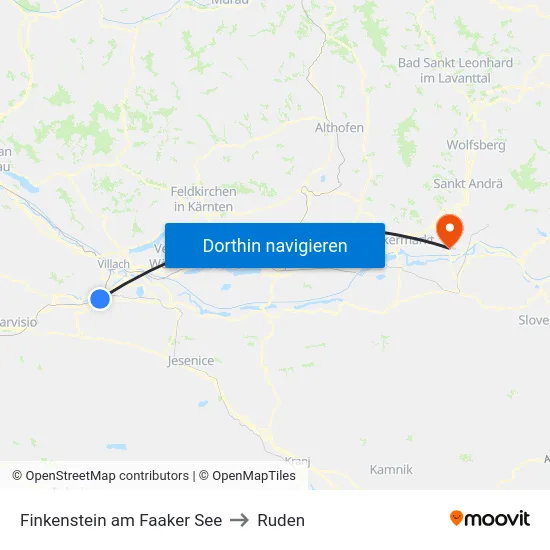 Finkenstein am Faaker See to Ruden map