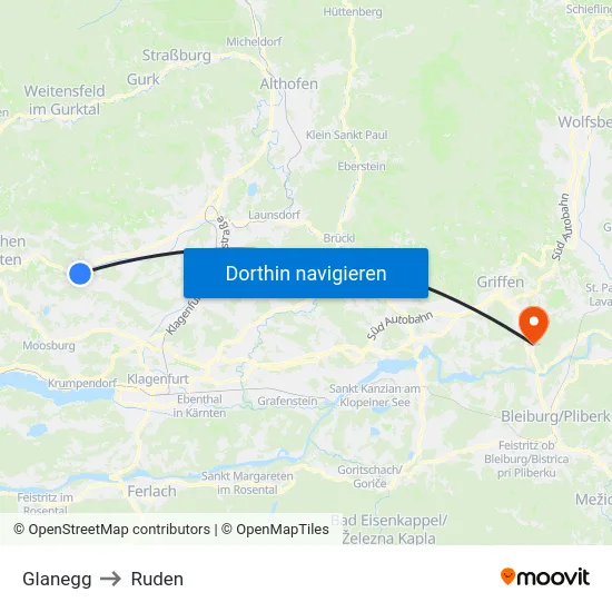 Glanegg to Ruden map