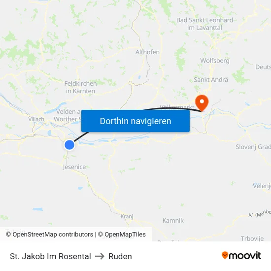 St. Jakob Im Rosental to Ruden map