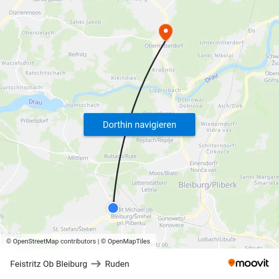 Feistritz Ob Bleiburg to Ruden map