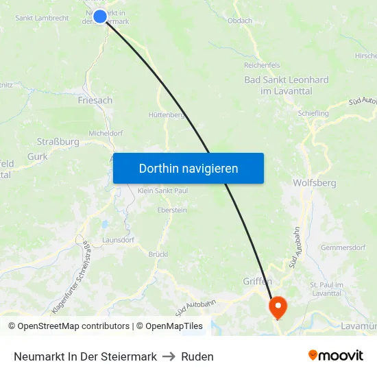 Neumarkt In Der Steiermark to Ruden map