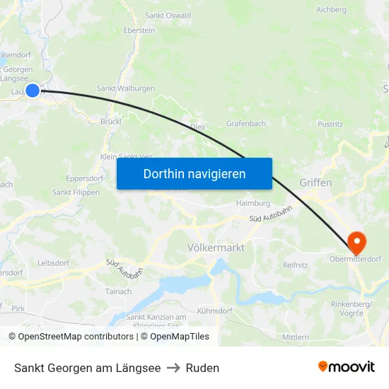 Sankt Georgen am Längsee to Ruden map