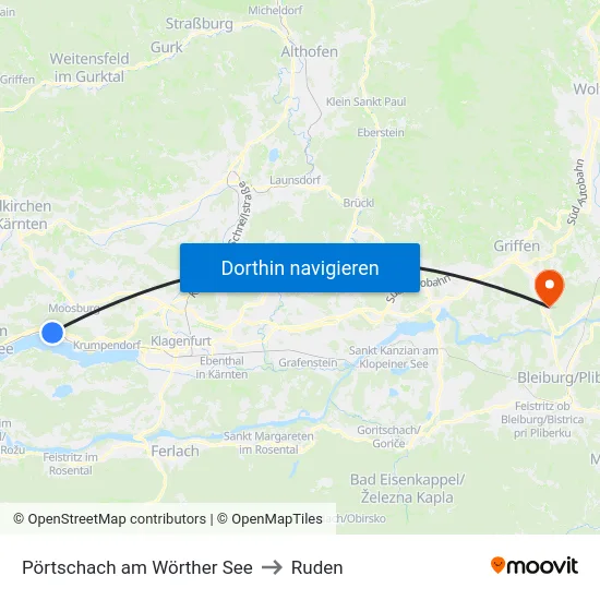 Pörtschach am Wörther See to Ruden map