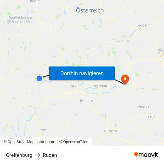 Greifenburg to Ruden map