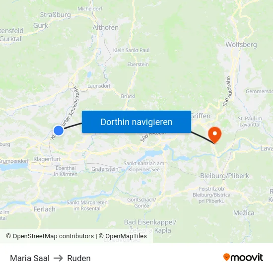 Maria Saal to Ruden map