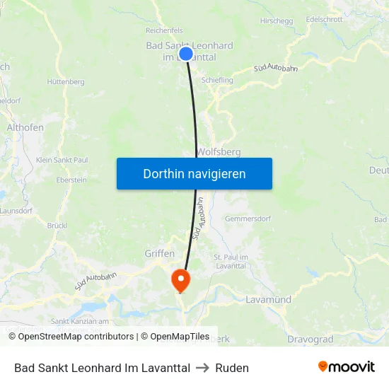 Bad Sankt Leonhard Im Lavanttal to Ruden map