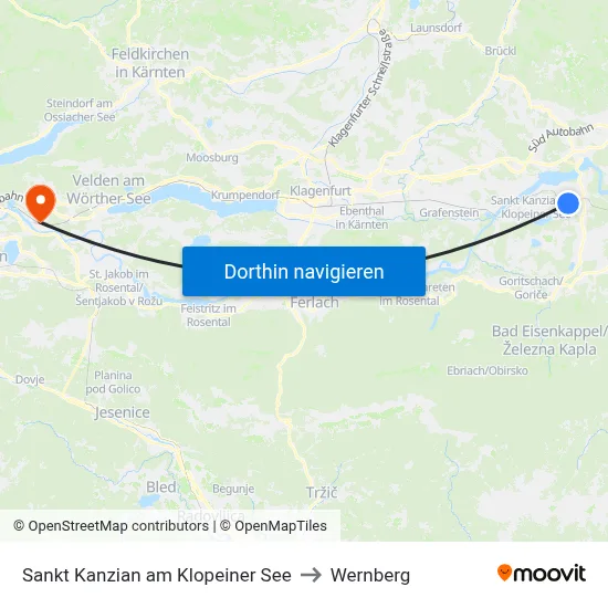 Sankt Kanzian am Klopeiner See to Wernberg map