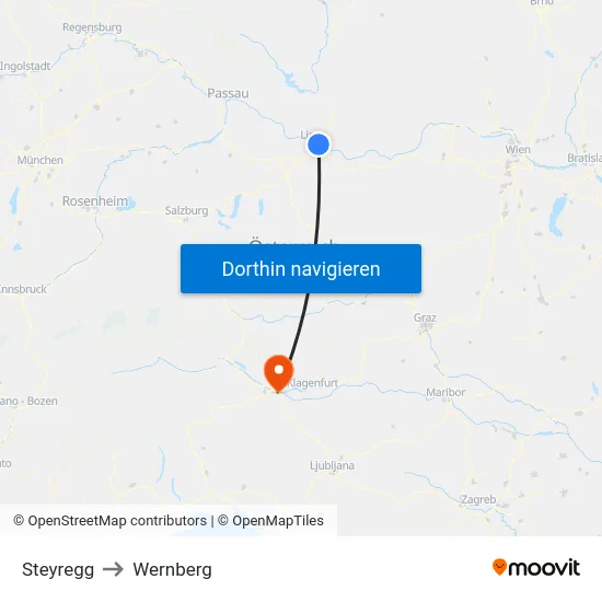 Steyregg to Wernberg map