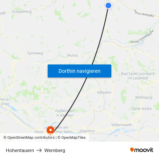 Hohentauern to Wernberg map