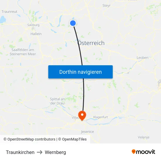 Traunkirchen to Wernberg map