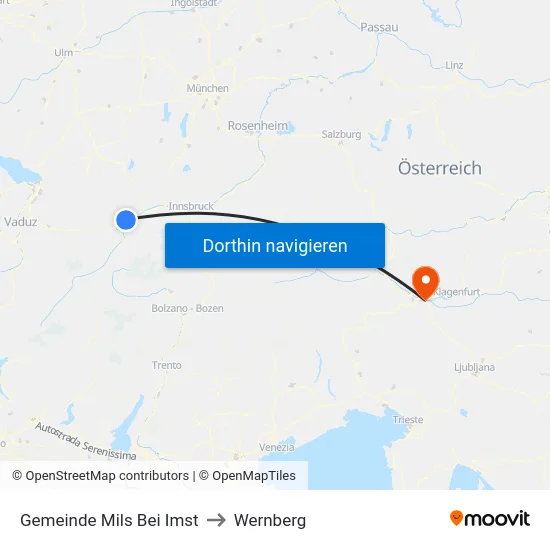 Gemeinde Mils Bei Imst to Wernberg map
