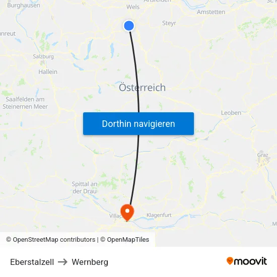 Eberstalzell to Wernberg map