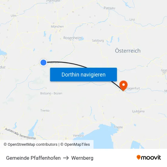 Gemeinde Pfaffenhofen to Wernberg map