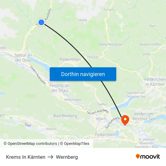 Krems In Kärnten to Wernberg map