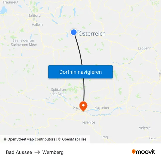 Bad Aussee to Wernberg map