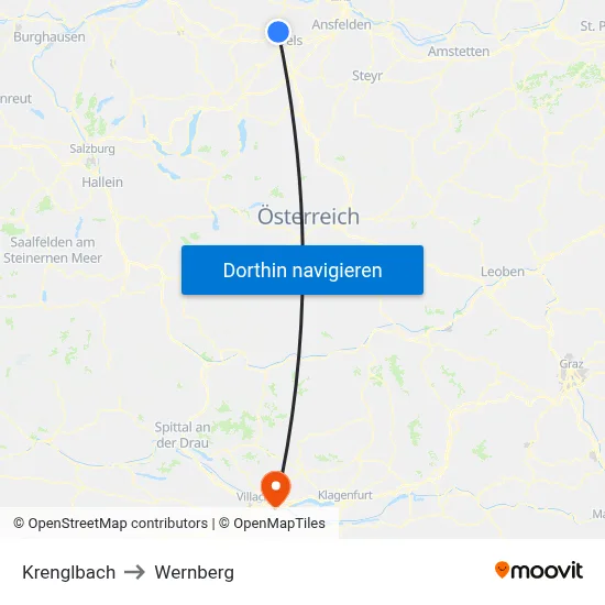 Krenglbach to Wernberg map