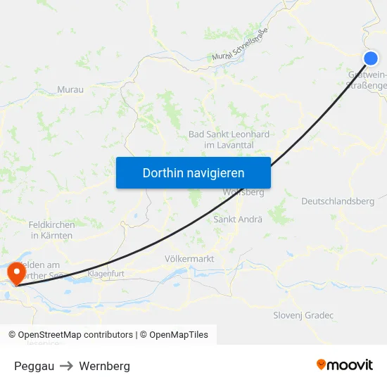 Peggau to Wernberg map