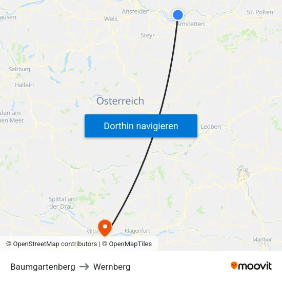 Baumgartenberg to Wernberg map