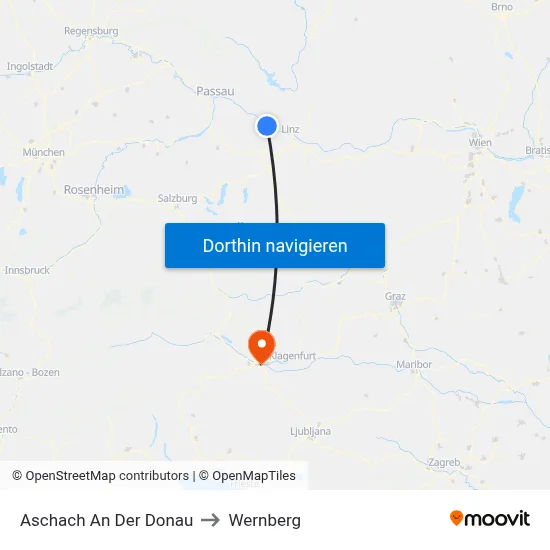 Aschach An Der Donau to Wernberg map