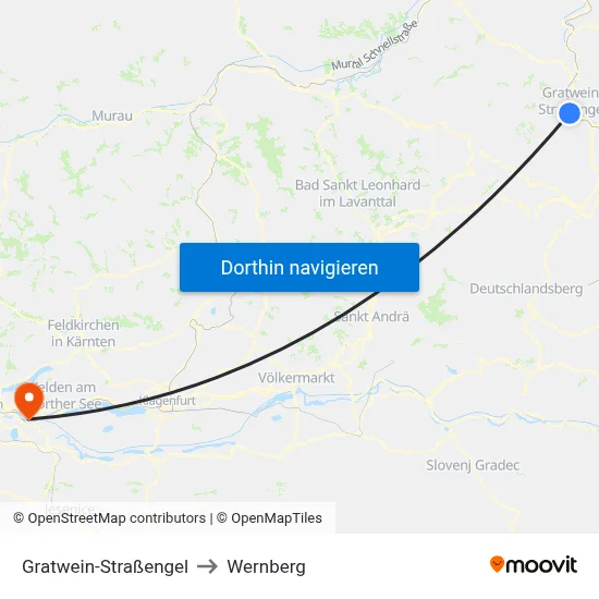 Gratwein-Straßengel to Wernberg map