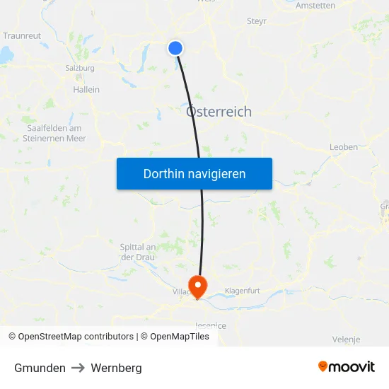 Gmunden to Wernberg map